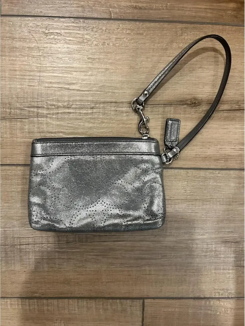 Coach signature wristlet wallet silver